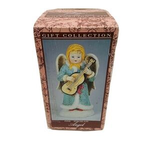 Gift Collection Fine Porcelain Angel Figurine with Lute Teal Dress Holiday Decor